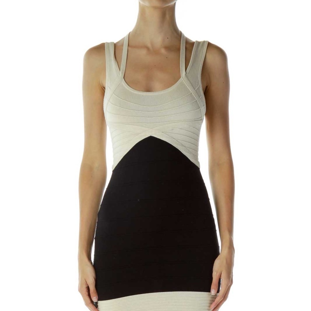 Wowcouture Beige Black Body-Con Dress - Picture 4 of 4